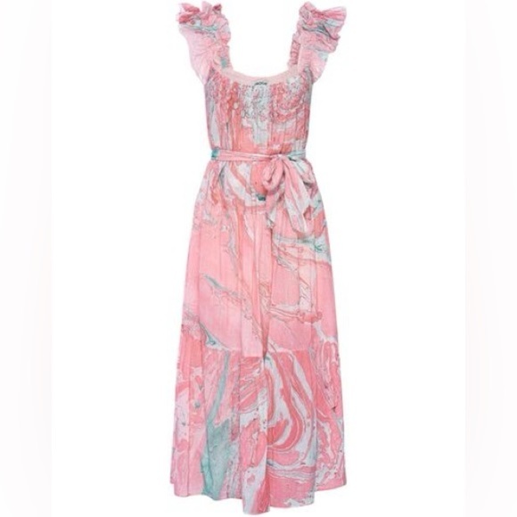 Rowena Dress Pink by St. Roche Flowy hand marbled midi dress size 8 women’s - Picture 1 of 12